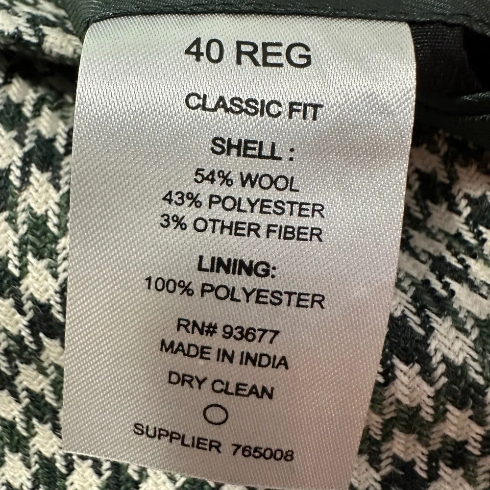 Stafford Mens 40 Regular Sport Coat Green Houndstooth Wool Blend Classic Fit NEW
